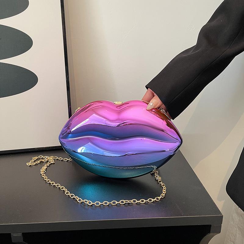 Funny Creative Lip Bag Women's Bag 2025 New European and American Fashion Gradual Change Color Personality Shoulder Acrylic Dinner Bag