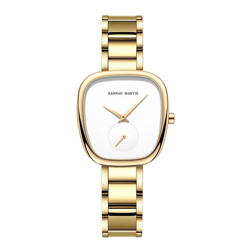 Top Neue Damenuhr Stahlband Quarzuhr Kreatives Zwei-Zeiger Half Barrel Design Europäische und Amerikanische Uhr