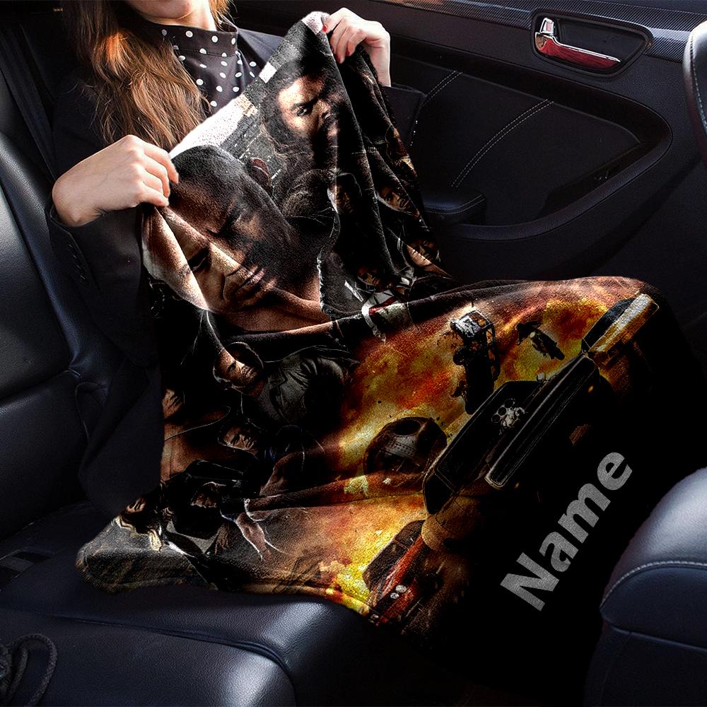 Custom Name Fast & Furious Theme Printed Blanket - Perfect for Couch, Bed, Travel & Outdoor Use | Machine Washable, Cozy & Durable.