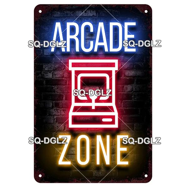 SQDGLZ Vintage Game Zone Neon Metal Sign Tin Sign Plate Home Bar Door Wall Decor Sticker Man Cave Decoration Plaque Poster Gift
