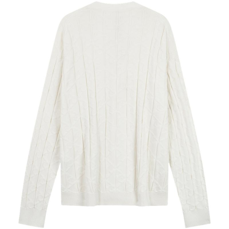 Calvin Klein Cotton Jacquard Textured Button V-Neck Loose Knit Sweater Men tops 4RE309G