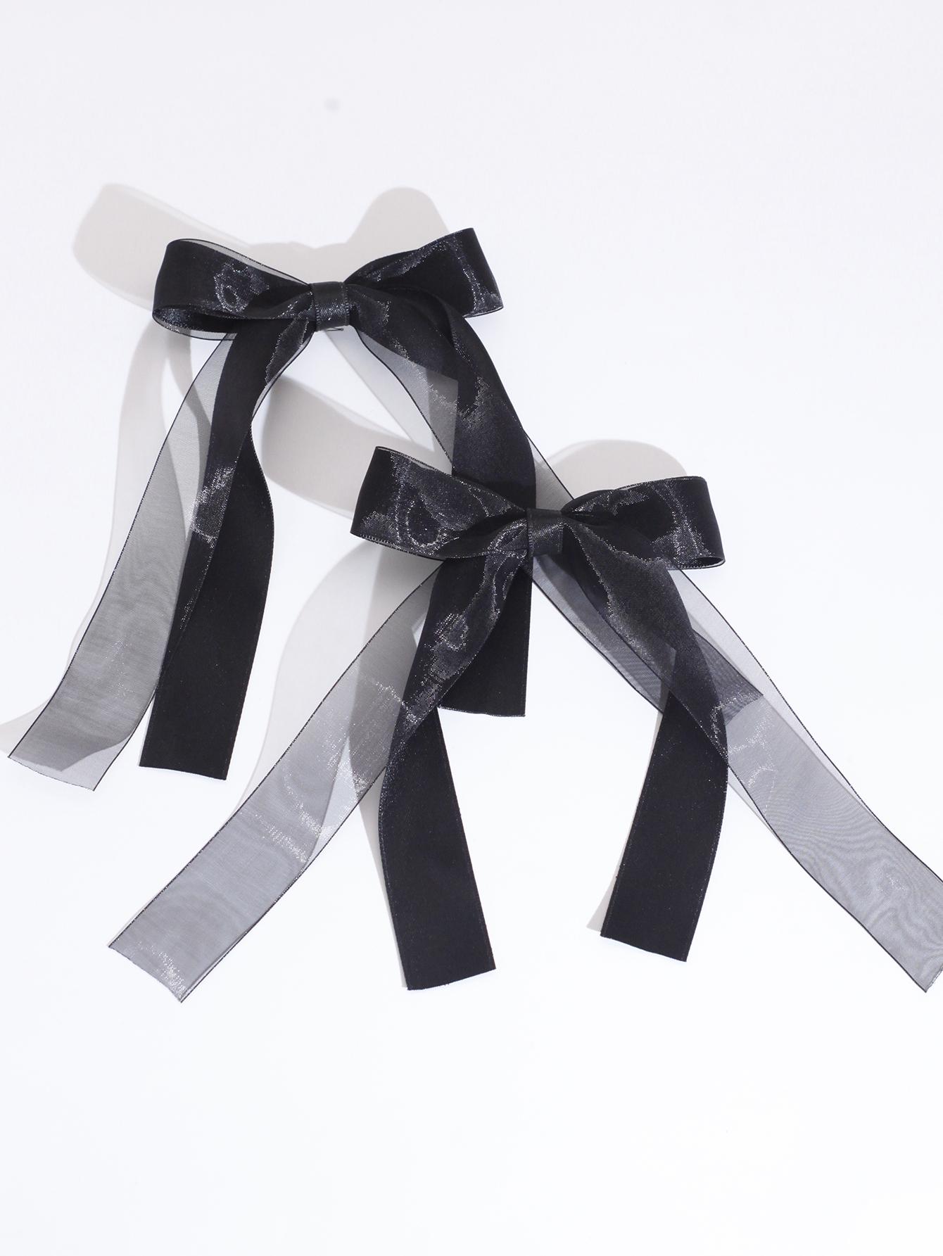 

Lystrfac 2Pcs/Set Women Mesh Bow Ribbon Hairpin Hair Clip Fashion Vintage Barrettes Duckbill Clip Ladies Hair Accessories