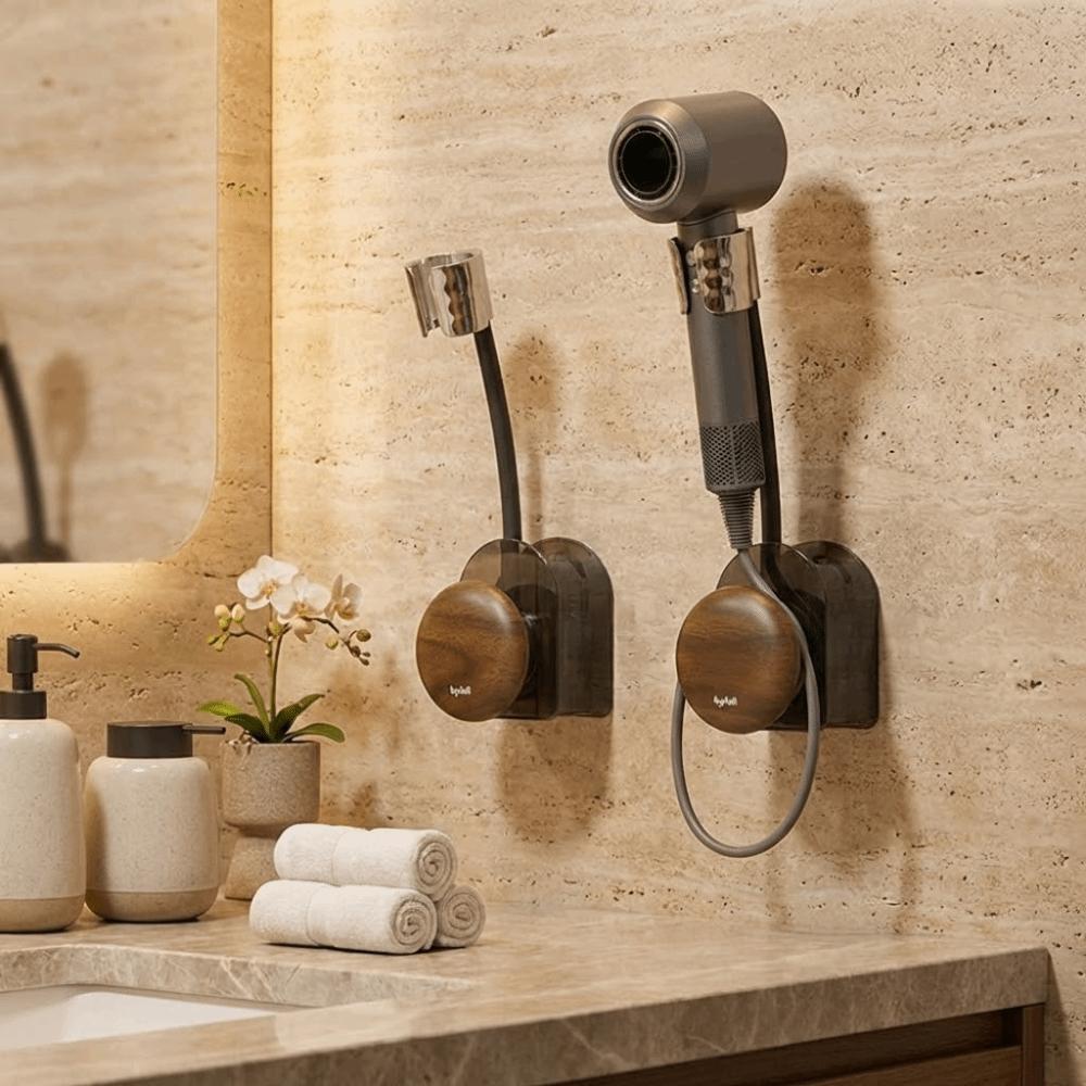 Wall Mounted Hair Dryer Holder Moisture-proof Waterproof Bathroom Storage Rack Multifunctional Space Saving