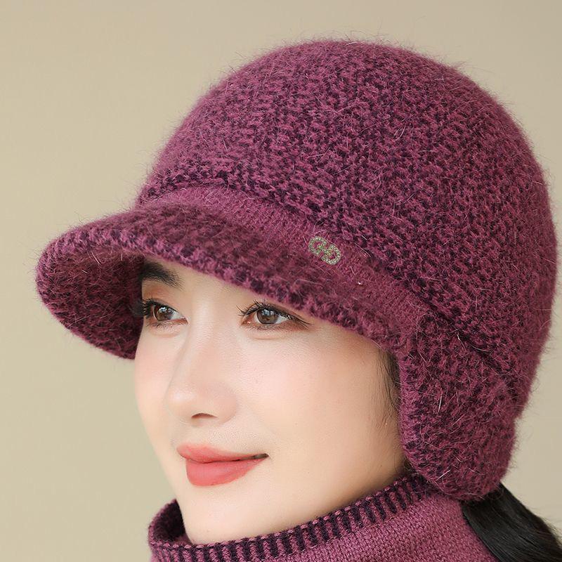 Pălărie tip borcan tricotată căptușită cu lână de iarnă pentru femei vârstnice