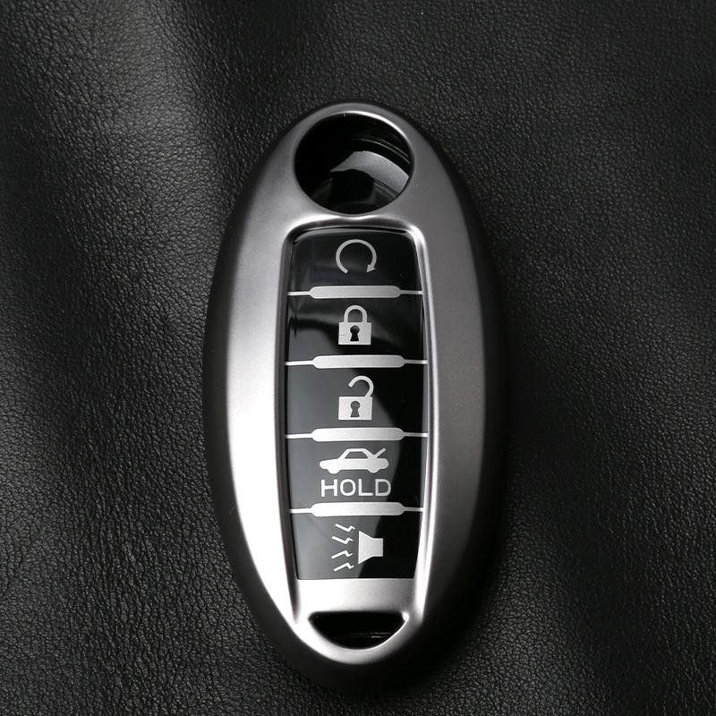 Car Key Cover for Nissan 5 Buttons Key Case TPU Metallic Gray Keychain for Nissan Altima Sentra Rogue Pathfinder Murano Armada M