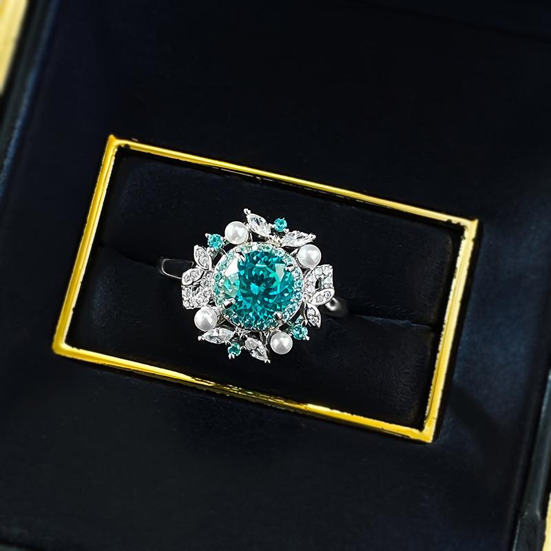One-Carat Paraiba Blue Jacaranda Pearl Ring Light Luxury