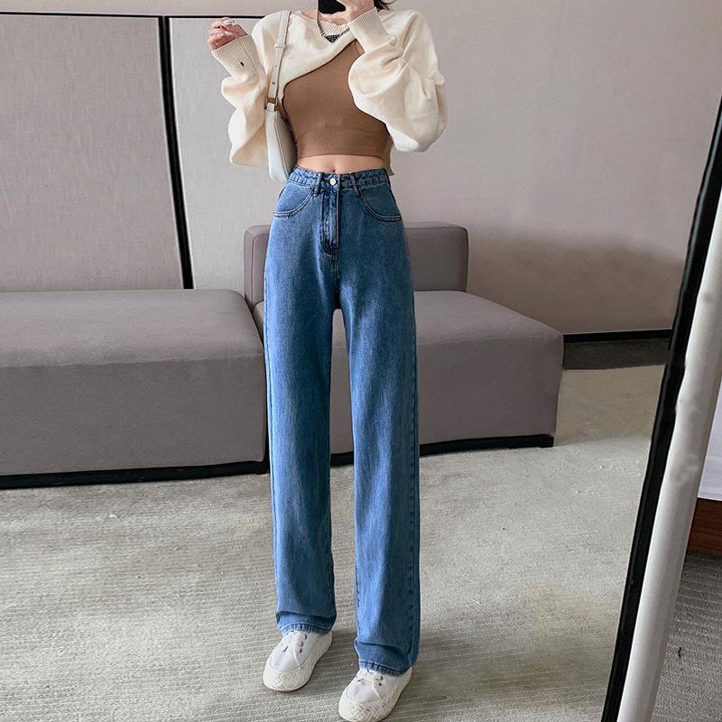 

Женские легкие джинсы широкого кроя: Узкие, универсальные, в корейском стиле, свободные, длиной до пола, с высокой талией, модная весенняя коллекция Small