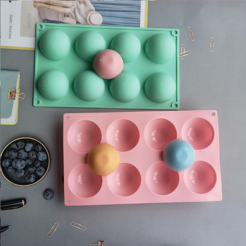 8 Hole Halfsphere Silicone Pudding Baking Mold Round Chocolate Candy Ice Making Tool Home Party Snack Soap Candle Mould Gifts