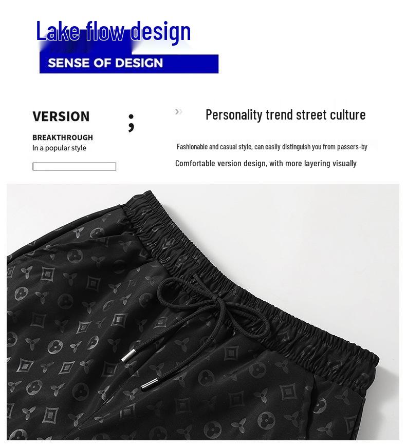 Men's Summer Ice Silk High Street Style Printed 5-Point Mid-Length Plus Size Shorts