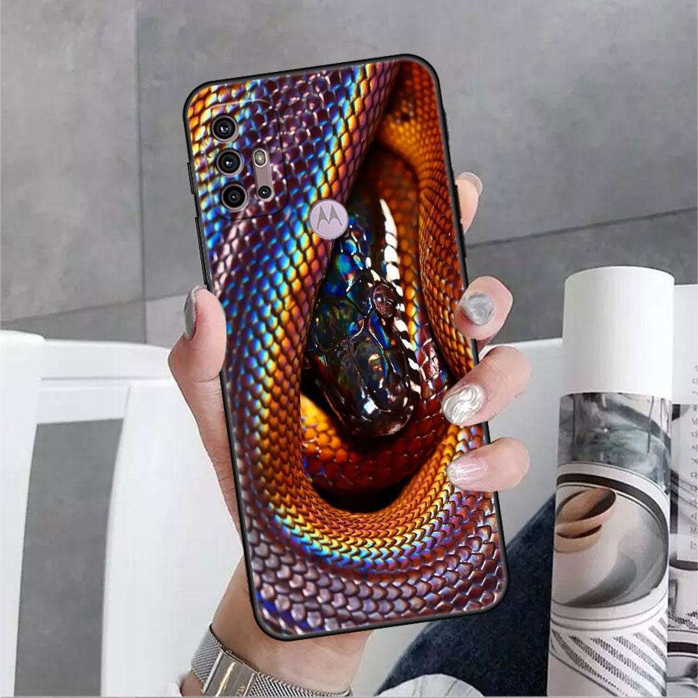 Snake Skin Print Case For Motorola G30 G60 G22  G9 Play G82 G52 G8 G9 G50 One Fusion Edge 20 Black Soft Phone Capas