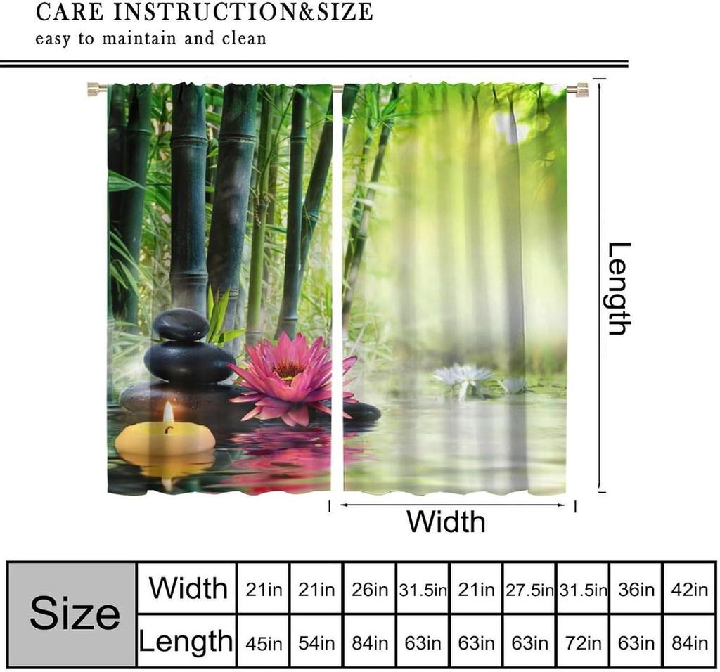 Japanese Zen Blackout Curtains   Asian Lotus Bamboo Zen Stone Floral Spa Plant Rustic Window Drapes   for Living Room Bedroom 42