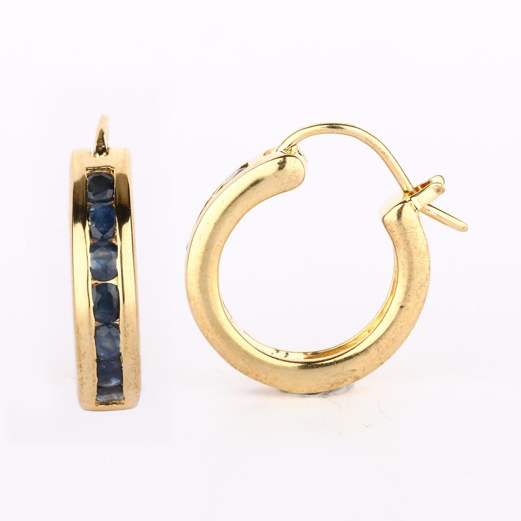 Blue Sapphire Round Earrings 925 Sterling Silver Rhodium Jewelry