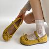 Flat bottom one word with bow Mary Jane shoes  spring new French round head ballet style single shoes