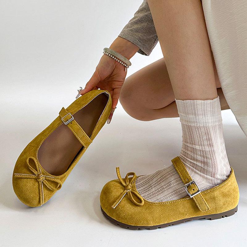 Flat bottom one word with bow Mary Jane shoes  spring new French round head ballet style single shoes
