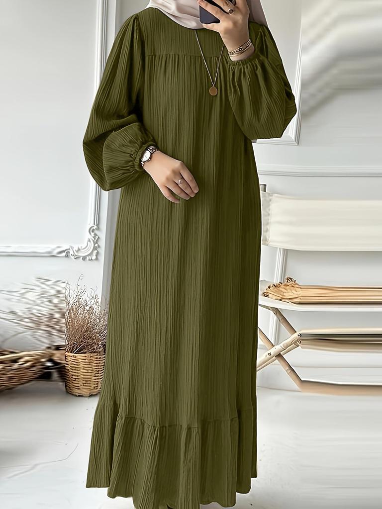 2024 Women's Long-Sleeve Vintage Ruffle Hem Dress - Spring/Autumn Fashion