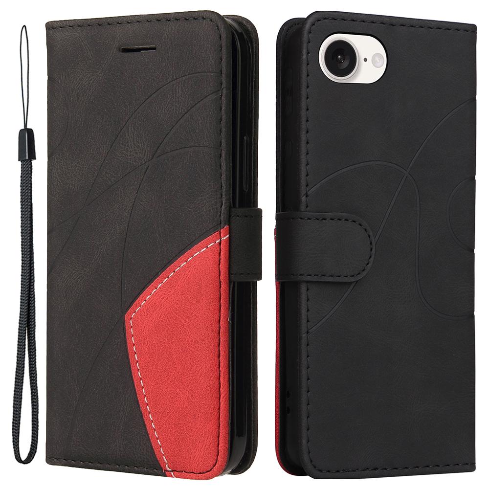 For iPhone 16e Leather Case Wallet Stand Color Splicing Phone Cover