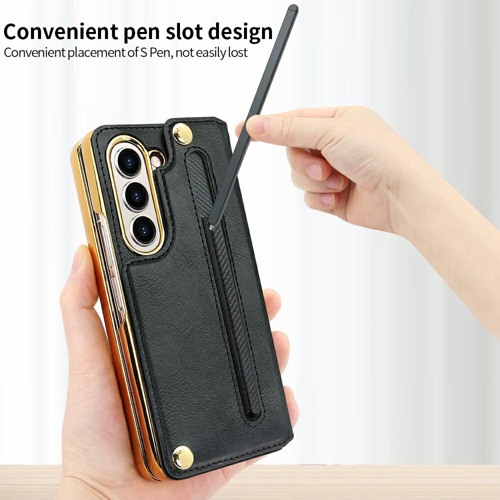 For Samsung Galaxy Z Fold6 5G Case RFID Blocking Card Slot PU+PC Kickstand Phone Cover with Stylus Holder
