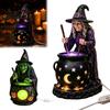 LED Czarownica Kociołek Światło Halloweenowa Statua ze Świecącym Kotłem Zasilany przez USB Żywica Czarny Dekoracyjny Garnek Figurka Zielony/Fioletowy na Imprezę Dom Retro