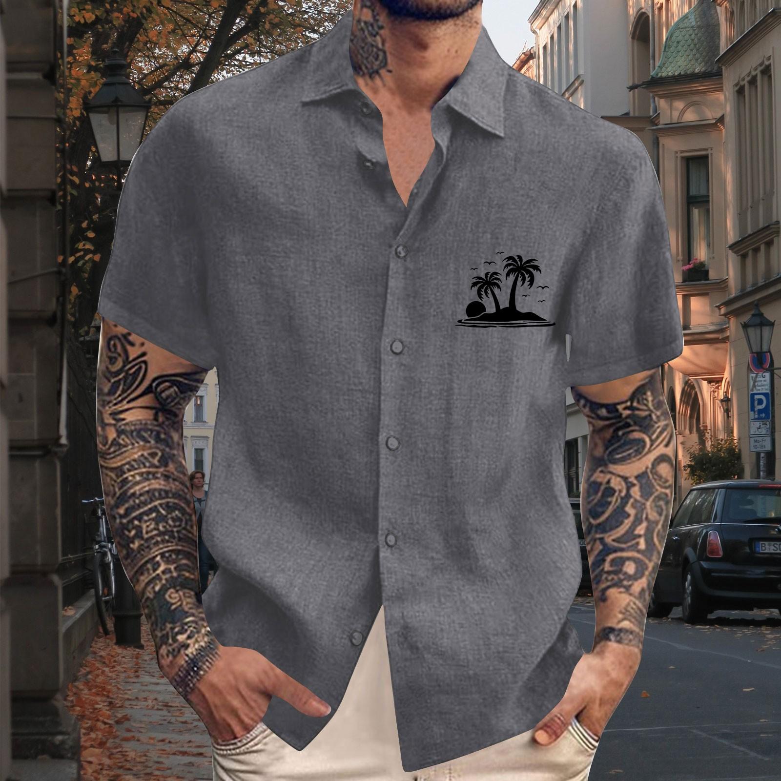

Men S Casual Loose Short Sleeved Printed Shirt With Fashionable Lapel Top L