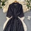 Sexy Chic Polo-Neck Single Breasted Ruffle Dress Elegant Korean Fashion Slim Summer Vintage Sweet Dresses