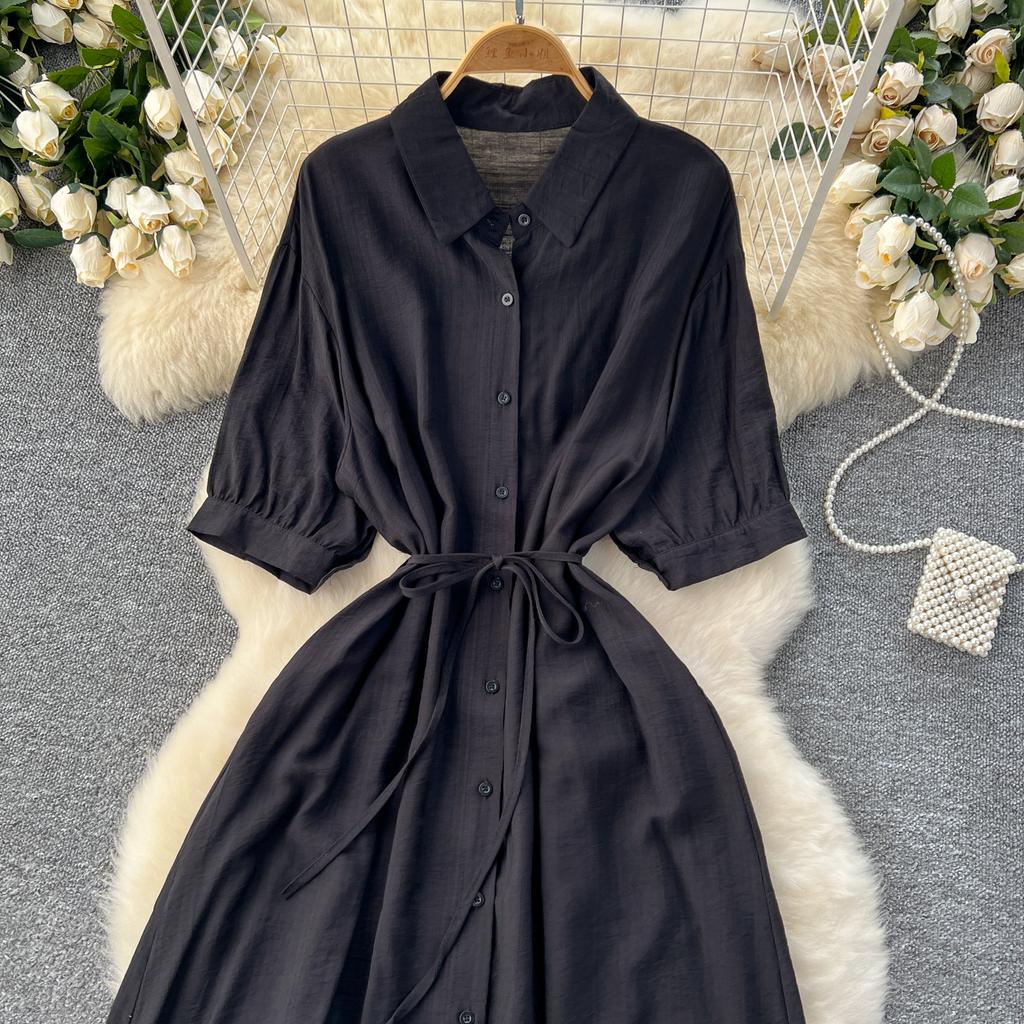 Sexy Chic Polo-Neck Single Breasted Ruffle Dress Elegant Korean Fashion Slim Summer Vintage Sweet Dresses