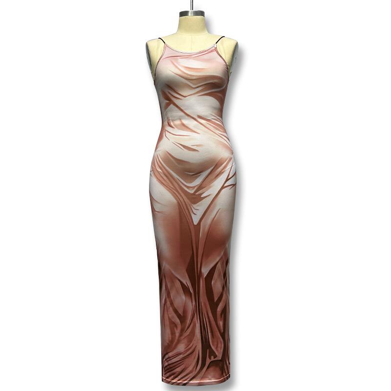 Long Dress Summer Close-fitting Halter Skirt Print Slim Sexy Dress