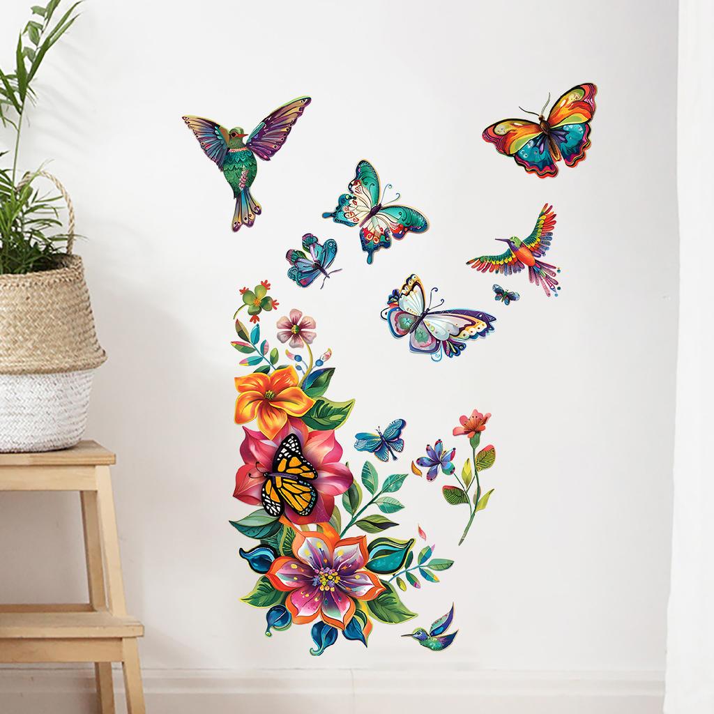 Creative Colorful Flowers and Butterflies Wall Stickers Self-Adhesive Decals for Living Room Bedroom Hallway Home Decor
