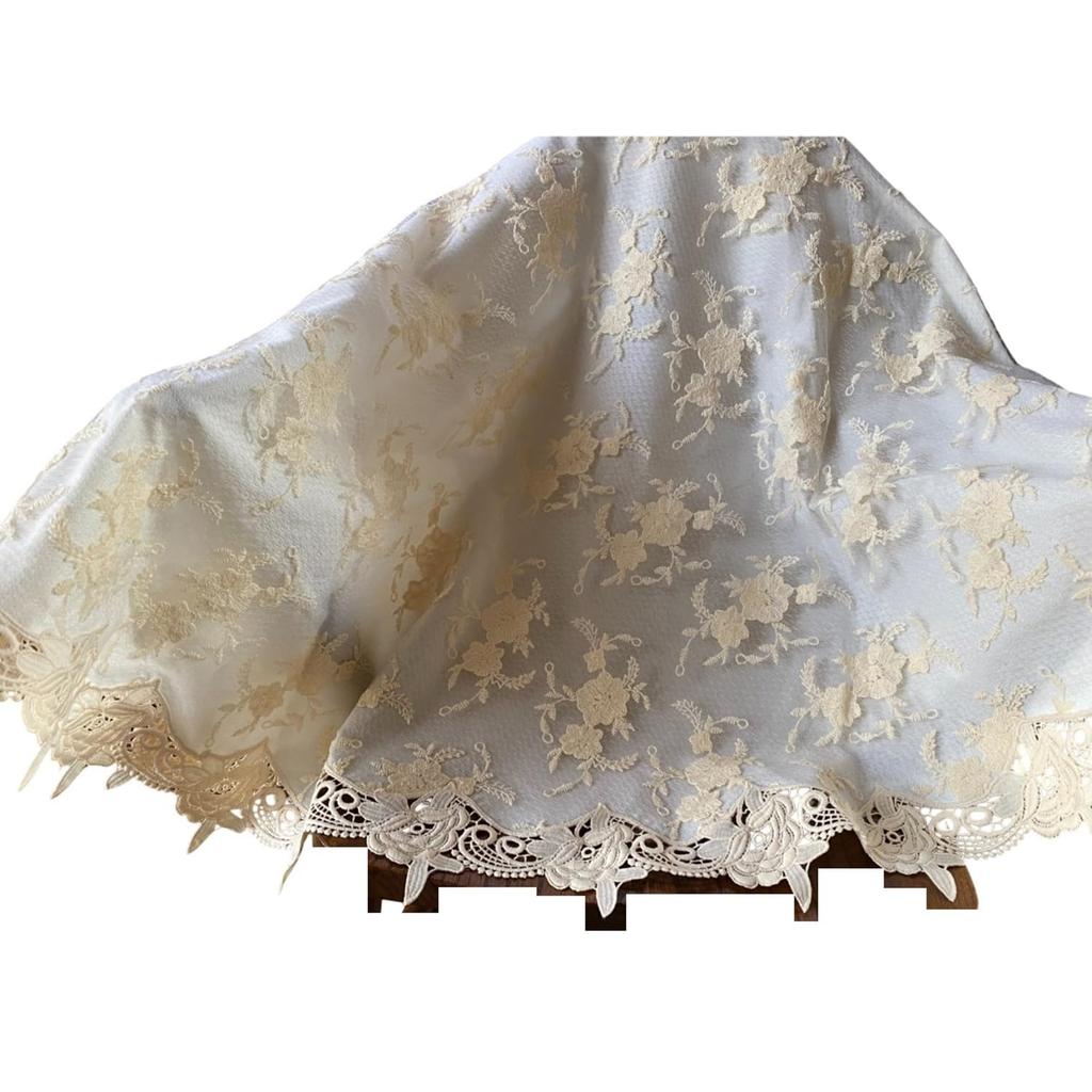 Vivienne Round Beige Beige Floral Lace Series Lace Embroidered Table Runner Table Center WK1119NN2 (Vivienne) [140cm Tablecloth]