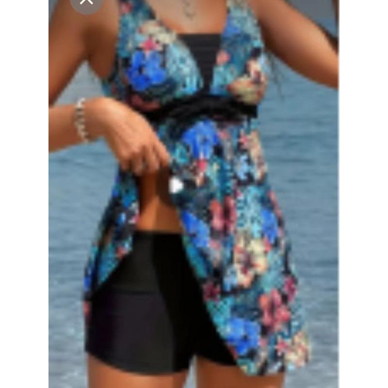 Trendy print neck sling sexy bikini split strap hot spring S