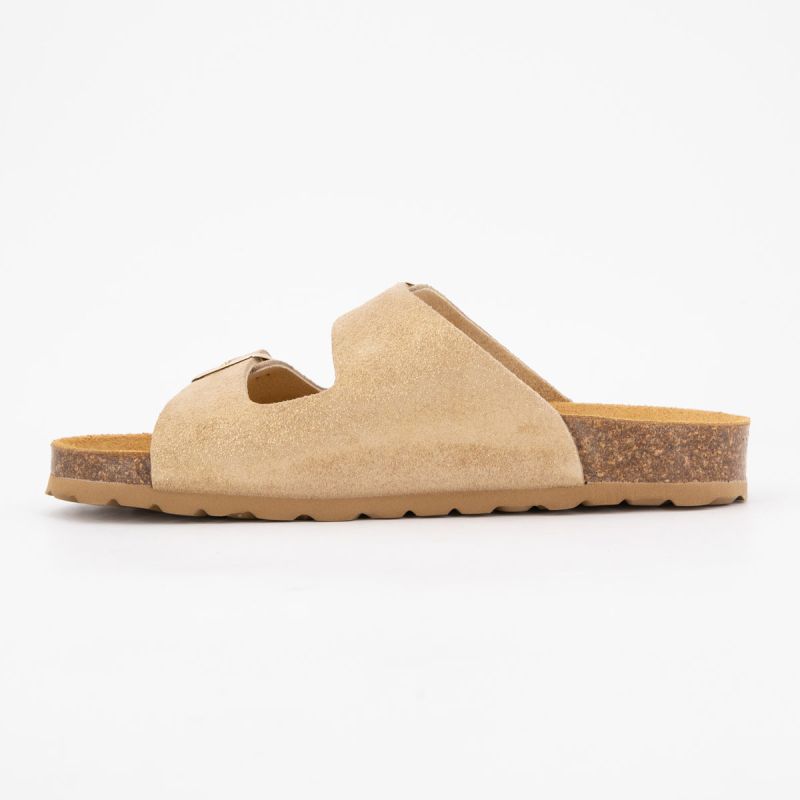 Mules double bride en cuir sable Femme I AM