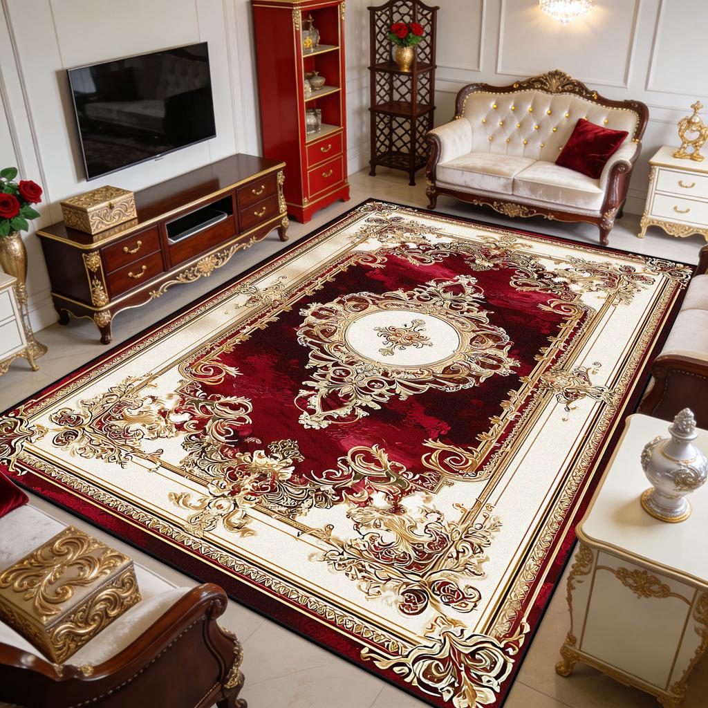 Red European Luxury Fluffy Carpet for Living Room Decoration Bedroom Outdoor Easy Clean Rug Non-slip Short Velvet Sofa Floor Mat