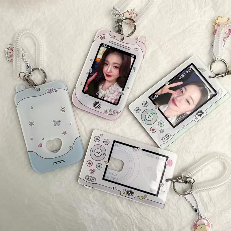 3 Inch Acrylic Camera Shape Kpop Photocard Holder with Keychain Idol Photo Card Display Case Bag Pendant School Stationery