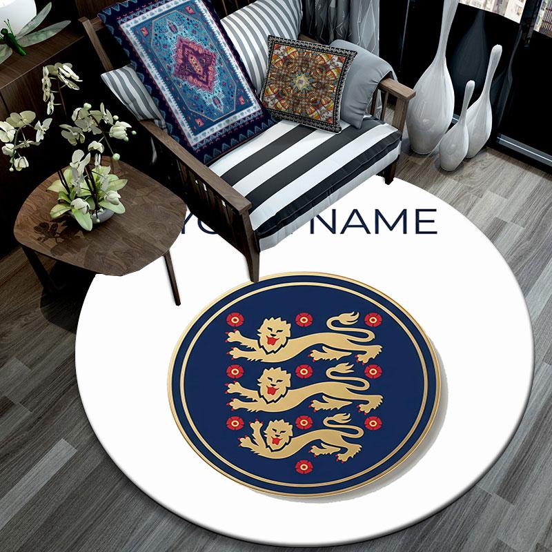 Custom Name,England National Football Team Pattern Round rug,Carpet Rug for Living Room Bedroom Playroom ,Non-slip Floor Mat,Holiday Gifts and Birthda
