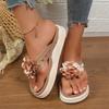 Fashion Flower Decor Flat Heels Sandals for Women Rivet Thick Sole Chunky Platform Slippers 2025 Summer Comfort Non Slip Flip Flops