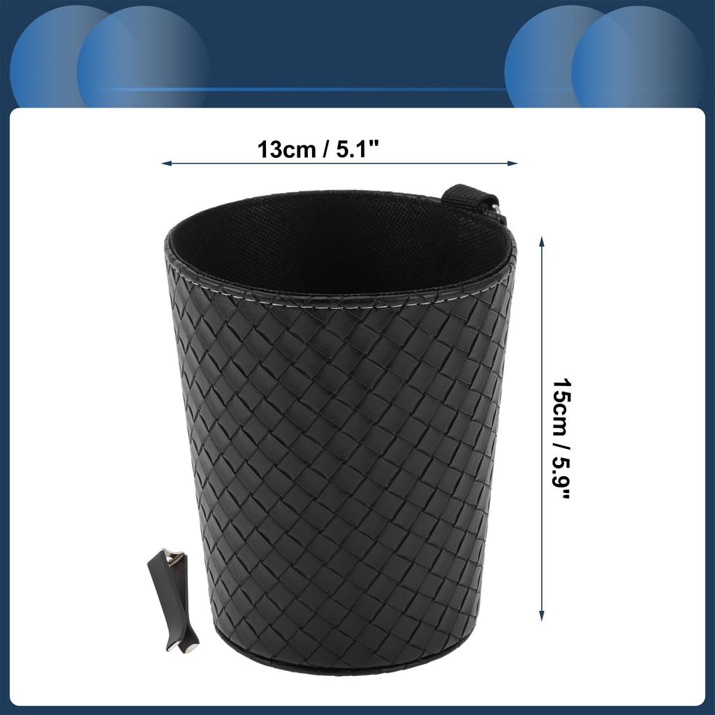 INFINAUTO Car Trash Front Rear Seat 5.1" Wide 5.9" Tall Auto Trash Bin Four Leather Weave Pattern Black Hanging