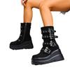 Independent Station Platform Women's Boots New Wedge Heel Demonia Bat Belt Buckle Short Martin Boots Women