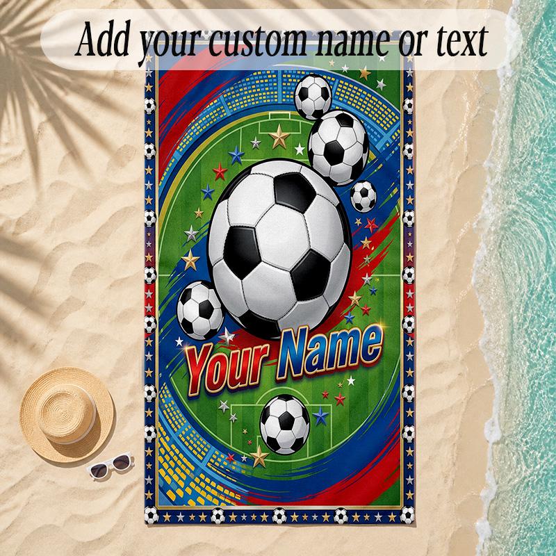 Soccer Theme Soft Beach Towel Personalized Custom Name Text Towel Portable for Beach Pool Travel