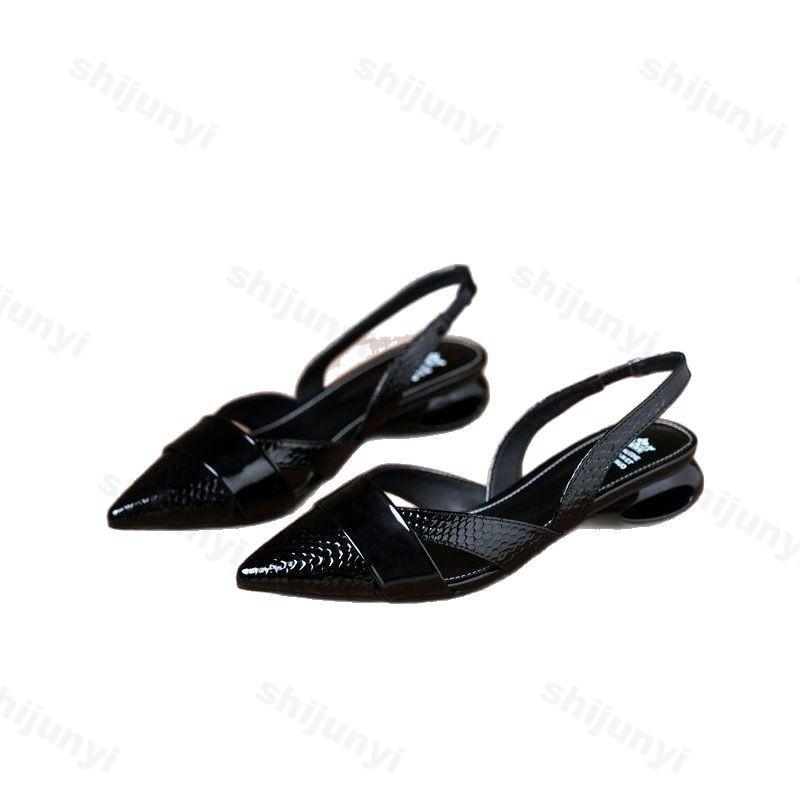 Women Sandals Luxury Designer Slingback Shoes Woman Pointed Toe Heels Golden Silver Red Pumps Block Heel Sandalias De Mujer