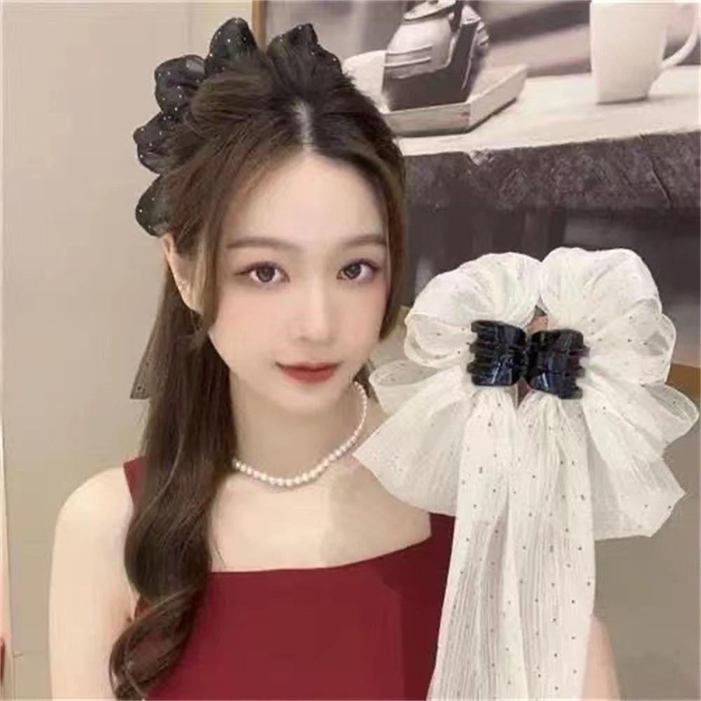2025 New Fashion Hair Claw Black White Rhinestone Bow Polka Dots Grab Clip Temperament Headdress Women Hairclip Hair Accessories