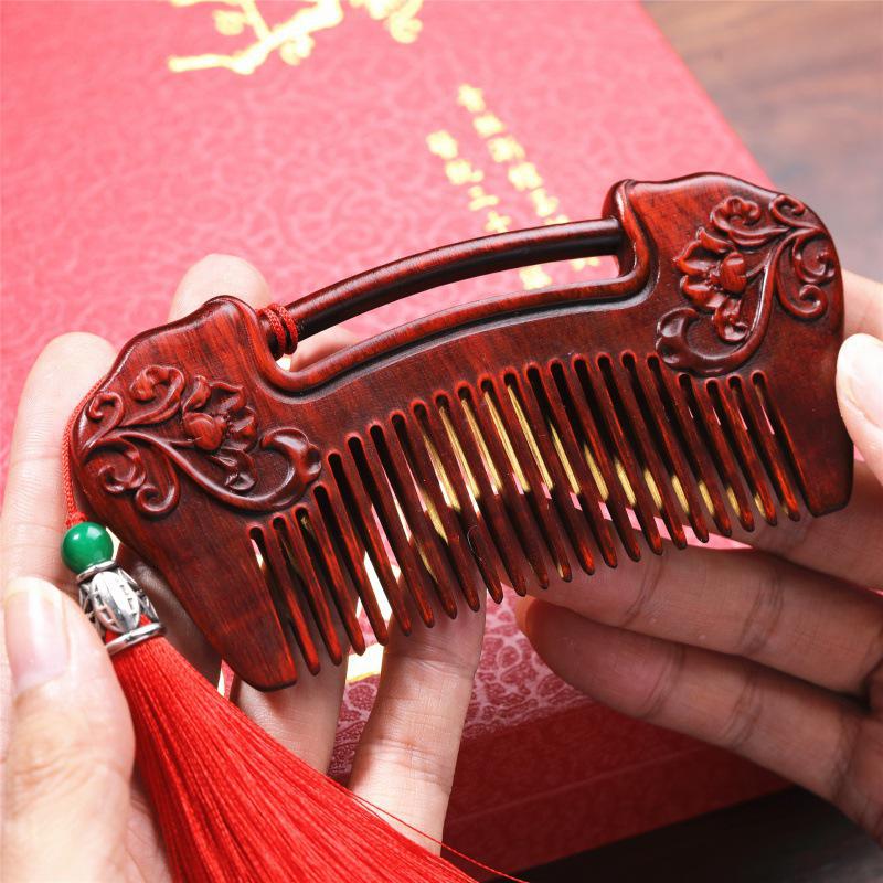 Red Sandalwood & Rosewood Comb Set - "Forever in Love" Wedding Gift for Hair Styling