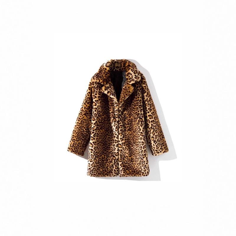 New imitation fur fur coat women's medium and long suit collar sexy leopard print coat coat