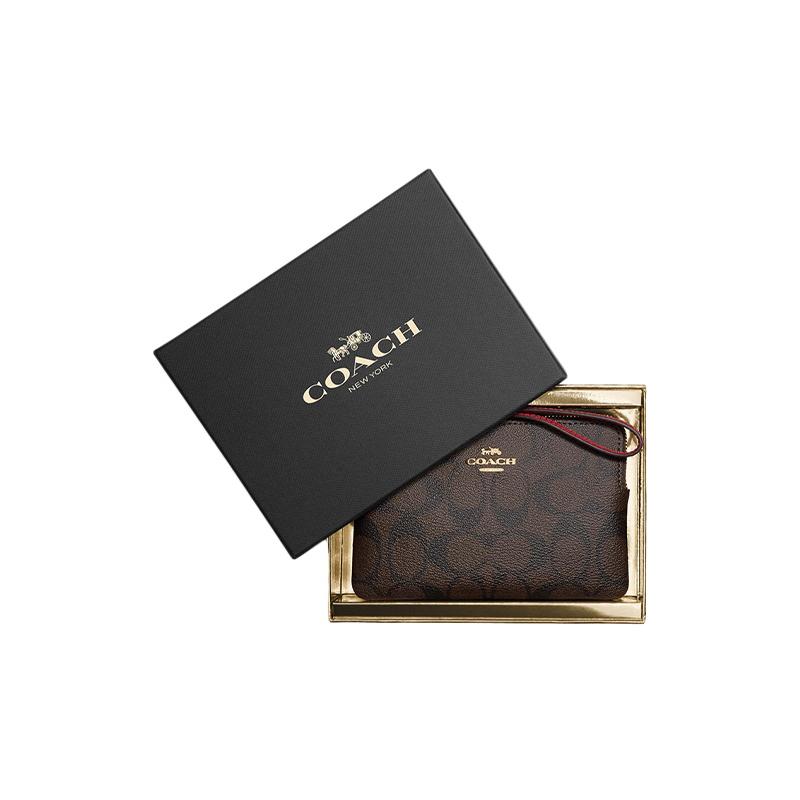 COACH Boxed 16 Presbyopia Embossed Zipper Leather Clutch Women s Dark Brown dark brown коричневый