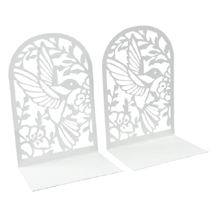 

2Pieces Metal Book Ends for Desk and Shelf Hollow Bird Flower Bookends Heavy Duty Bookends Slip Resistant Book Support белый
