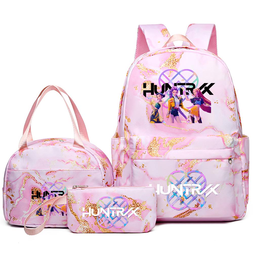 3Pcs/set Cartoon Kpop Printed Backpack with Handbag Pencil Case for Teenager Student Girl Boy Bookbag Schoolbag Women Large Capacity Travel Bag