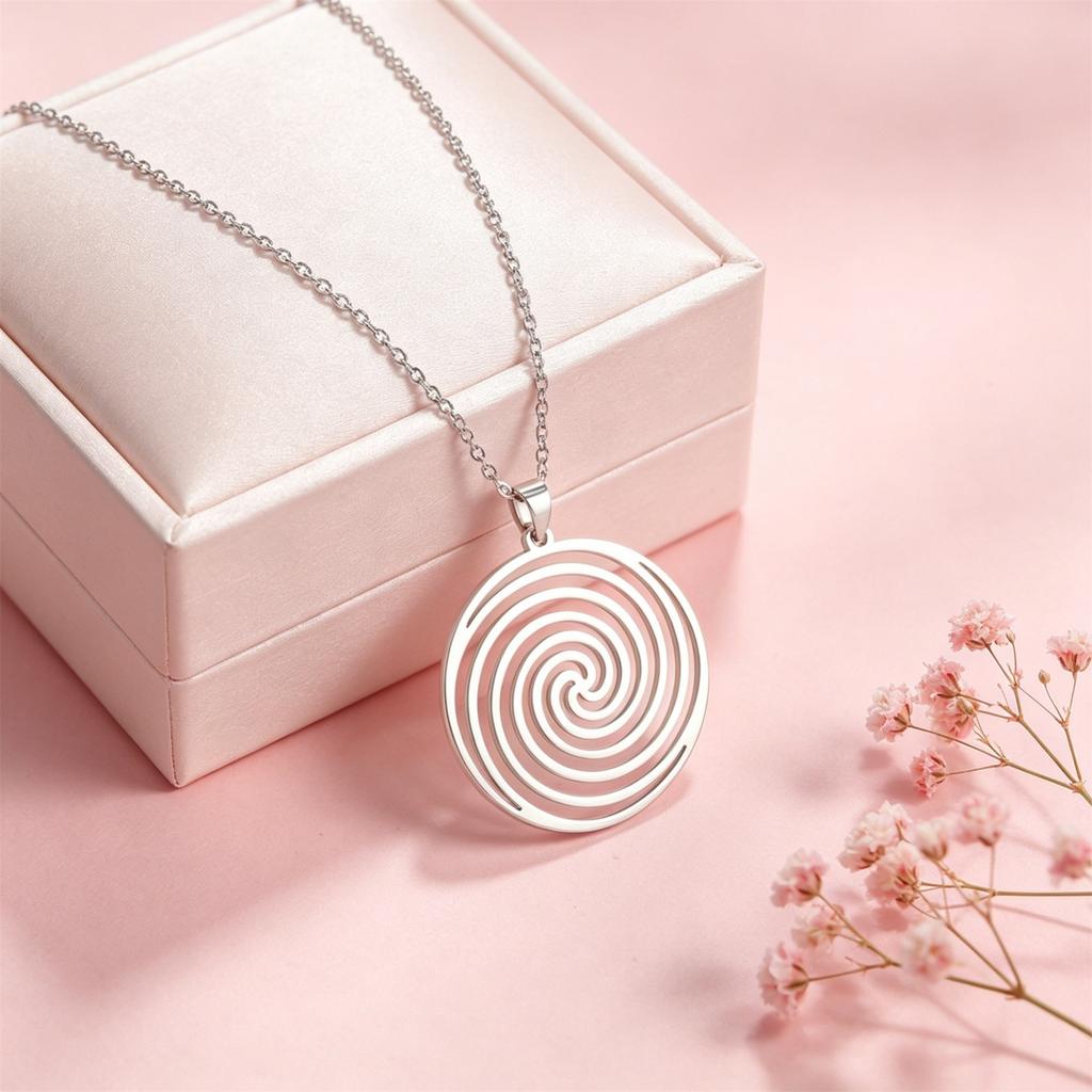 1PC Fashion Geometry Vortex Circular Necklace Stainless Steel Hip Hop Spiral Circular Men's Neck Chain Valentine's Day Gift