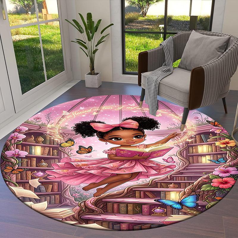 1PC Fantasy Bookshelf Non-Slip Floor Round carpet, Office, family, bedroom, Large Area Rug Indoor Rugs, Durable Polyester-L0387