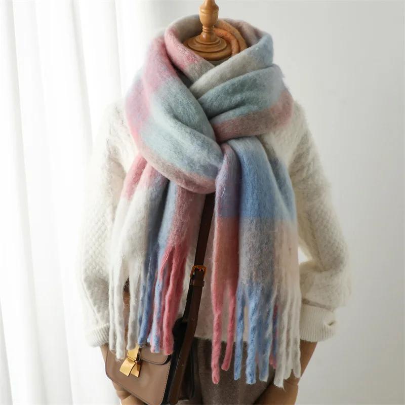 Autumn Winter Luxury Women Scarves 240*38Cm Men Thickening Warm Scarf Rainbow Plaid Tassel Shawl Cashmere Imitation Fashion Wrap