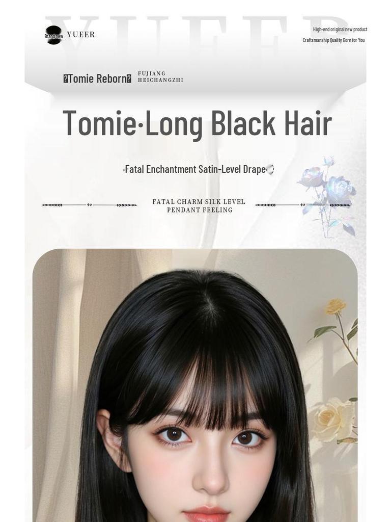 Women's Long Black Straight Wig with Bangs, Fluffy Synthetic Hair, Inspired by Tomie Manga & Internet Celebrities