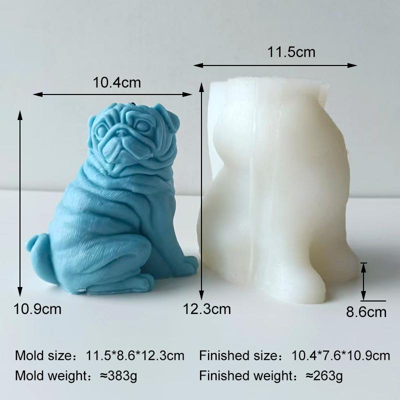 

3D Sitting Pug Dog Candle Mold Handmade Aroma Candle Plaster Animal Puppy Silicone Mould Candle Making Supplies