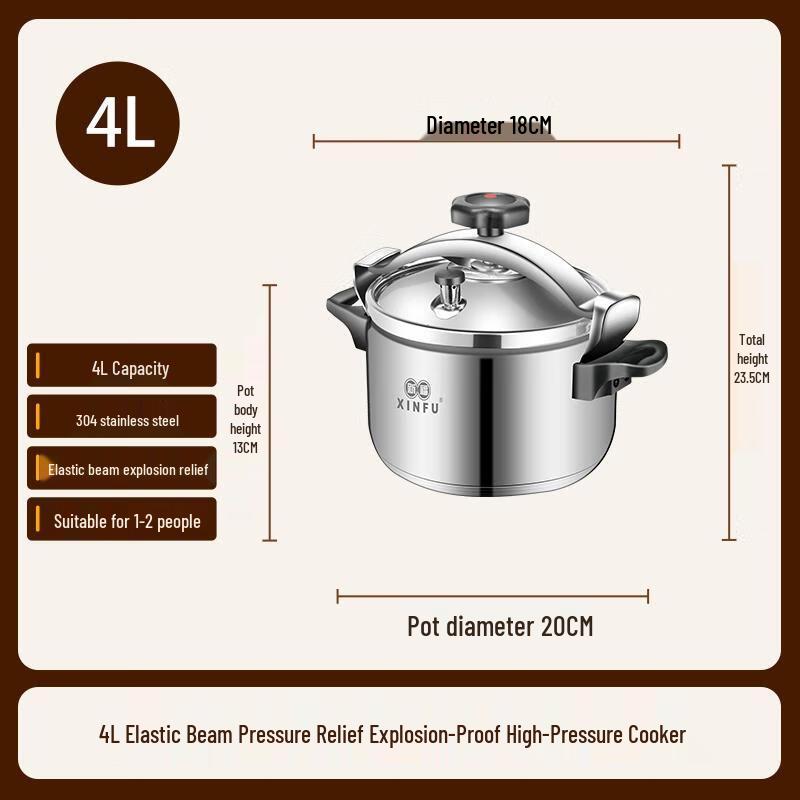 XINFU 304 Stainless Steel Double-Handle Pressure Cooker